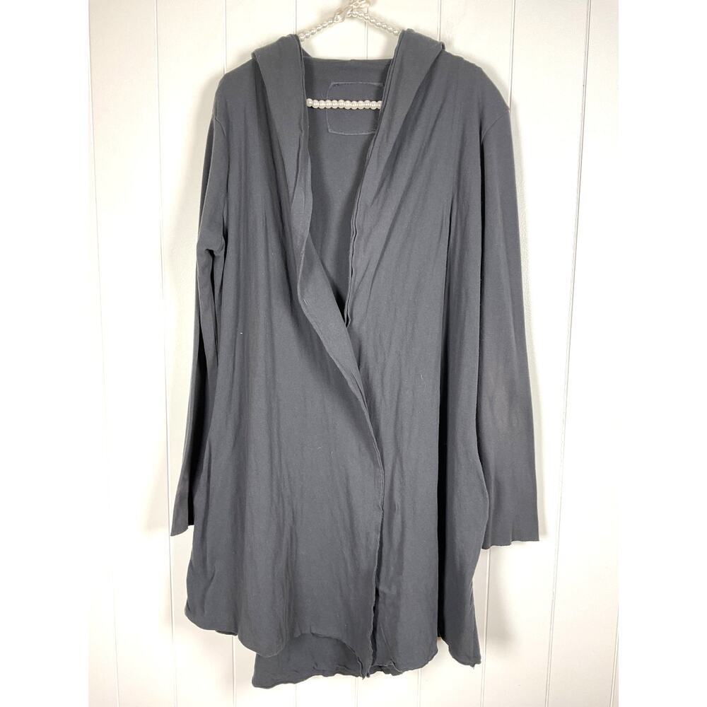 Frank & Eileen Lab Faded Black Double Layer‎ Cotton Drape Front Hooded Cardigan